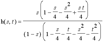 h(s,t) = s*(1-s/4-s^2/4+s*t/4)/(1-s)/(1-s/4-t/4-s^2...